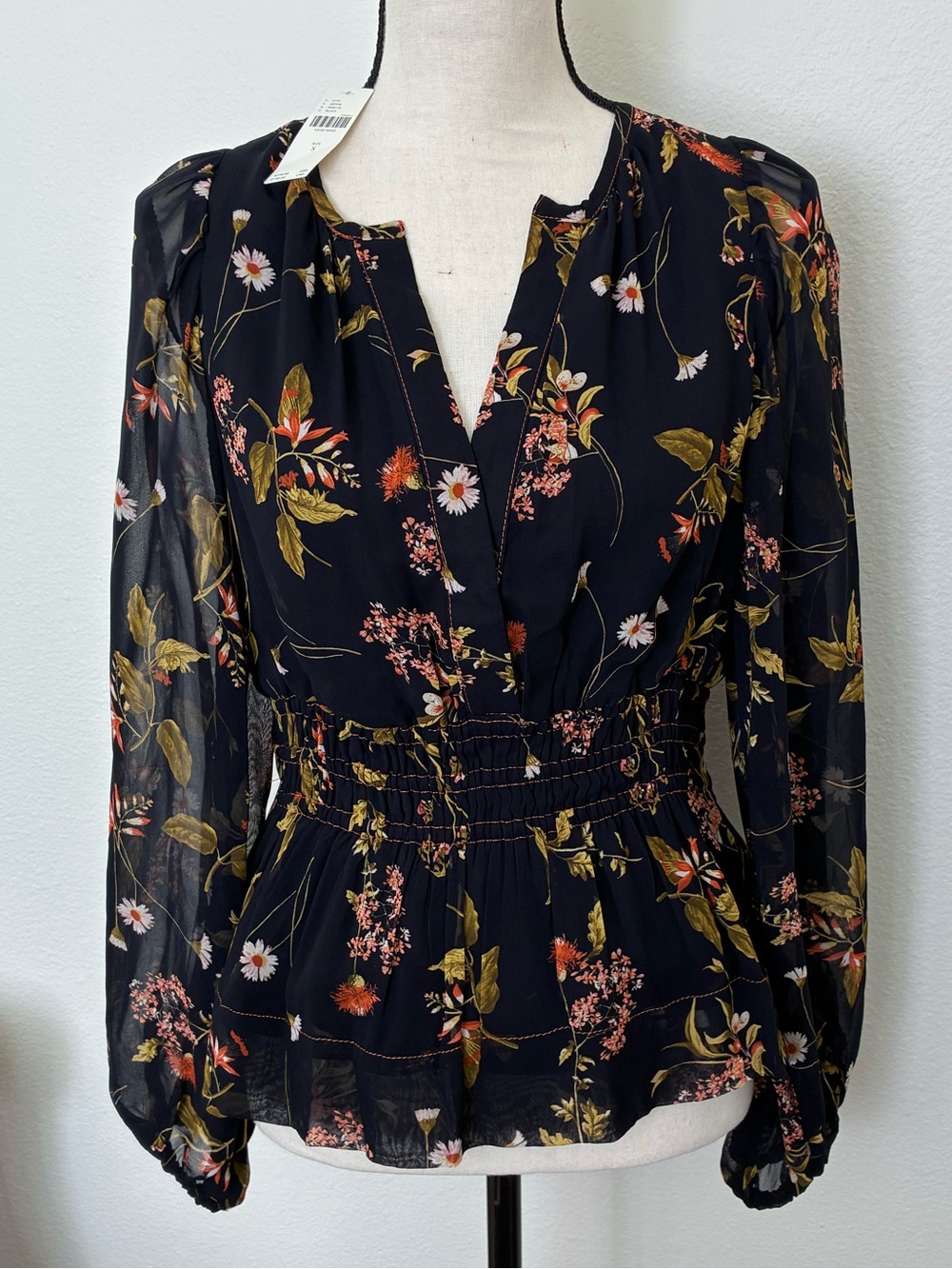 Anthropologie Floral Cinched Waist Peplum Blouse